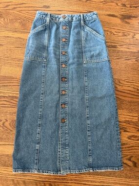 La Ligne Blue Button-Front Denim Midi Skirt